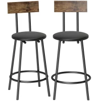 HOMCOM 2er-Set Barhocker mit Rückenlehne und Fußstütze, PU-bezogen 41x47x92 cm Schwarz(m-7)