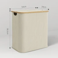HOMCOM Cesto Portabiancheria da 80L a 2 Sezioni con Coperchio, in Tessuto non Tessuto e Bambù, 54x34x58.5 cm, Beige(m-3)