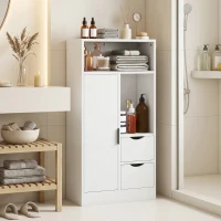 HOMCOM Armario de Baño con 2 Cajones Compartimento Abierto y Estantes Ajustables para Espacio Pequeño 50x25x100 cm Blanco(m-15)