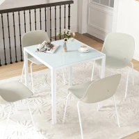 HOMCOM Mesa de Jantar em Vidro, Mesa de Cozinha Quadrada para 4 Pessoas com Pés Metálicos, 75x75x75 cm, Branco(m-7)
