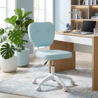 Vinsetto Cadeira de Escritório Giratória Estofada em Pele Sintética com Altura Ajustável sem Braços Suporta até 120 kg 46x59x82-92 cm Azul Claro(m-8)