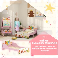 AIYAPLAY Lit Enfant 70x140 cm motif animal 140 x 70 cm avec sommier à lattes en bois design bas sécurisé rose(m-6)