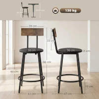 HOMCOM 2er-Set Barhocker mit Rückenlehne und Fußstütze, PU-bezogen 41x47x92 cm Schwarz(m-3)