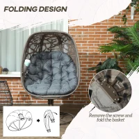 Outsunny Swivel Egg Chair with Cushions, Foldable Basket Seat and Metal Frame, Indoor Outdoor Lounge Chair for Balcony, Patio and Living Room, Grey(m-6)