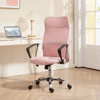 HOMCOM Ergonomischer Bürostuhl Höhenverstellbarer Drehstuhl mit Wippfunktion, Netzbespannung, 63 x 65 x 109-119 cm Rosa(m-10)
