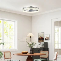 HOMCOM Ceiling Fans with Lights and Remote & App Control, 50cm LED Ceiling Fan Light with 3 Colour Temperatures, 6 Speed, Silver(m-9)
