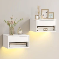 HOMCOM Nachttisch 2er-Set mit RGB-LED-Beleuchtung, schwebender Nachtschrank mit Schublade und offenem Fach, Weiß(m-12)