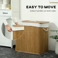 HOMCOM 3 Section Laundry Basket with Lid, 144L Bamboo Laundry Hamper with Handles, Removable and Washable Liner, Brown(m-6)