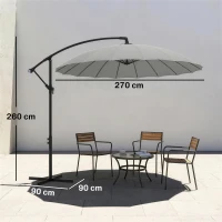 Outsunny Ombrellone Decentrato da Giardino 3x2.6 m a 18 Stecche con Base a Croce, Grigio(m-3)