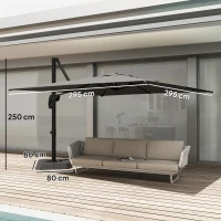 Outsunny Ombrellone Decentrato e Inclinabile 3x3 m con Base a Croce Riempibile e Manovella, in Poliestere Grigio Scuro(m-3)