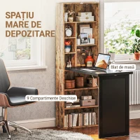 HOMCOM Birou Modern Pliabil cu Bibliotecă și Tablă, din Lemn și Metal, 98x51x153 cm, Maro Rustic(m-5)