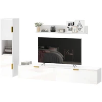 HOMCOM Schwebendes TV-Board mit Klapptüren Entertainment-Center Wandregal Schrank 180 cm Hochglanz Weiß(m-11)