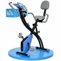 HOMCOM Vélo d'Appartement Pliable 4-en-1 - Ergomètre Magnétique Silencieux avec Cordes de Résistance - Sport Maison et Cardio-training avec Roulettes, Selle Confort et LCD (Max 120kg), Bleu(m-1)