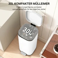 HOMCOM 30 L kosz na śmieci kuchenny na pedał z pokrywą, funkcja Soft-Close i utrzymania otwartej pozycji do kuchni, domu(m-4)