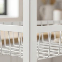 HOMCOM Carrito Auxiliar con Ruedas 4 Cestas Extraíbles Carga 15 kg Marco Metálico para Comedor Baño 40x24x82 cm Blanco(m-10)