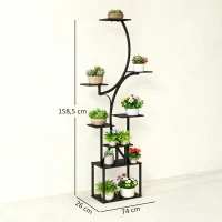 Outsunny Étagère à fleurs en métal à 8 niveaux, étagère à plantes en forme de S 158,5 cm, intérieur et extérieur, noir(m-3)