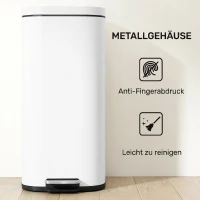 HOMCOM 30 L kosz na śmieci kuchenny na pedał z pokrywą, funkcja Soft-Close i utrzymania otwartej pozycji do kuchni, domu(m-7)
