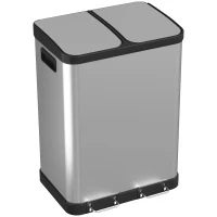 HOMCOM Küchenmülleimer mit Doppelkammer 2 x 30 l, Treteimer aus Edelstahl, Soft-Close-Deckel, Silber(m-7)