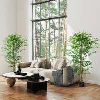 HOMCOM Pack de 2 Plantas Artificiales con Troncos Naturales 180 cm Ficus Sintética con 1260 Hojas Decoración para Hogar Verde(m-8)