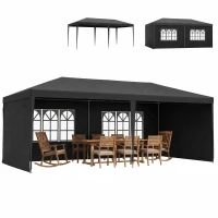 Outsunny 2.95 x 5.83 m Semi-Open Gazebo - Dark Grey(m-1)
