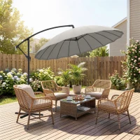 Outsunny Ombrellone Decentrato da Giardino 3x2.6 m a 18 Stecche con Base a Croce, Grigio(m-9)