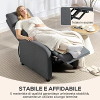 HOMCOM Poltrona Relax Imbottita e Reclinabile a 135° e Poggiapiedi in Tessuto, 69x87x100.5 cm, Grigio(m-6)