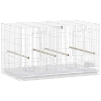PawHut Vogelkäfig Innenvoliere aus Stahl mit Trennwand, 4 Sitzstangen, herausziehbare Schale, 4 Futternäpfe, 76x46x46cm, Weiß(m-1)