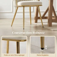 HOMCOM Lot de 2 chaises de salle à manger, chaises de cuisine rembourrées en velours avec dossier tressé et accoudoirs, crème(m-7)