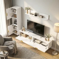 HOMCOM Schwebendes TV-Board mit Klapptüren Entertainment-Center Wandregal Schrank 180 cm Hochglanz Weiß(m-9)