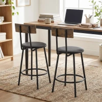 HOMCOM 2er-Set Barhocker mit Rückenlehne und Fußstütze, PU-bezogen 41x47x92 cm Schwarz(m-4)