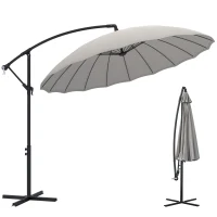 Outsunny Ombrellone Decentrato da Giardino 3x2.6 m a 18 Stecche con Base a Croce, Grigio(m-1)