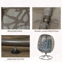 Outsunny Swivel Egg Chair with Cushions, Foldable Basket Seat and Metal Frame, Indoor Outdoor Lounge Chair for Balcony, Patio and Living Room, Grey(m-7)
