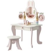 AIYAPLAY Coiffeuse enfants avec tabouret, 3 miroirs et 5 accessoires, poste de maquillage pour fille avec tiroir, 3+ ans, rose(m-8)