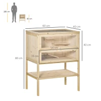 PawHut Gabbia Grande per Criceti e Roditori in Legno di Abete con Tetto Apribile 60 x 40 x 80cm(m-3)