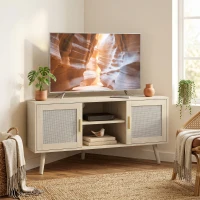 HOMCOM Mueble TV de Esquina 115 cm Mueble para Televisor de hasta 165,1 cm 2 Puertas de Ratán 2 Compartimentos Roble(m-10)