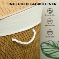 HOMCOM 3 Section Laundry Basket with Lid, 144L Bamboo Laundry Hamper with Handles, Removable and Washable Liner, Brown(m-7)