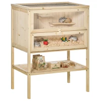 PawHut Gabbia Grande per Criceti e Roditori in Legno di Abete con Tetto Apribile 60 x 40 x 80cm(m-1)