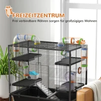 PawHut Hamsterkooi met Buizen, Looprad, Huisje, Waterdispenser, 120 x 82 x 46 cm, Zwart(m-4)