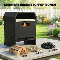 Outsunny 3-in-1 Outdoor Pizzaofen Holzbefeuert Pizza Ofen 2 Ebene Backofen mit Pizzastein Griffen Pizzaschaufel(m-5)
