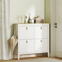 HOMCOM Meuble à chaussures 20 paires avec 4 tiroirs, portes rabattables, étagères amovibles et réglables, blanc(m-11)