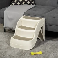 PawHut Escalier pour Chien Pliant à 3 Marches Antidérapantes, pour Chiens Âgés, Chiots, Lit, Canapé, 49x38x38cm, Crème(m-2)