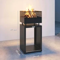 Outsunny Outdoor Fire Pit with Wood Storage Wood Burning Firepit with Mesh Sides 87 cm Black(m-3)
