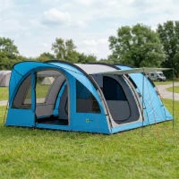 Outsunny Grande Tente Tunnel Camping 4 Personnes 3-4 Saisons Hauteur d'Homme 2 m Séjour XL 3,7 m Imperméable 3000mm Bleu(m-2)