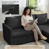 HOMCOM Eck-Schlafsofa, 3-Sitzer 192 cm mit seitenverstellbarer Ottomane, Verstecktem Stauraum, Anthrazitgrau(m-4)