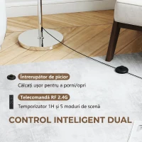 HOMCOM Lampă de Podea cu Telecomandă și Luminozitate Reglabilă 3000k-6000k, cu Abajur Textil, Argintie(m-5)