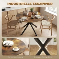 HOMCOM Ronde eettafel voor 4 personen, keukentafel in industrieel design met stalen poten, voor eetkamer, keuken, Rustiek-Bruin(m-4)
