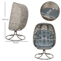 Outsunny Swivel Egg Chair with Cushions, Foldable Basket Seat and Metal Frame, Indoor Outdoor Lounge Chair for Balcony, Patio and Living Room, Grey(m-3)