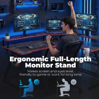 HOMCOM L-vormig computertafel met stopcontacten, 128 cm hoekbureau met monitorstandaard, hoofdtelefoonhaak & bekerhouder(m-6)