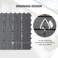 Outsunny WPC Interlocking Decking Tiles, Pack of 11 Interlocking Patio Paving Slabs, 30 x 30 x 2.2 cm, Grey(m-5)
