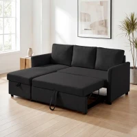 HOMCOM Eck-Schlafsofa, 3-Sitzer 192 cm mit seitenverstellbarer Ottomane, Verstecktem Stauraum, Anthrazitgrau(m-6)